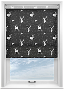 Highland Stags, Black And White - Roller Blind